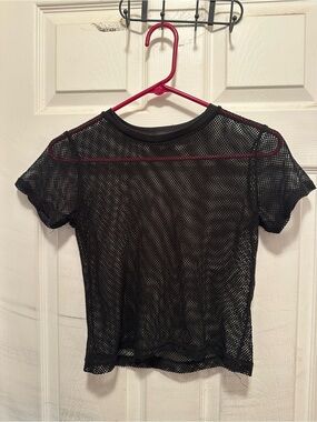 Love Black Sheer Mesh Short Sleeve Top